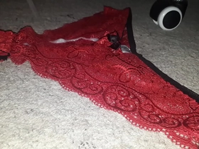 Cumming on my Indian 's Lacy Red Panties