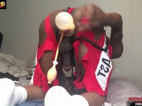 Using Huge dildo to up his destroyed hole - The Ass bouquet of buttplug with the inflatable pumps, moaning with a prolapsed black eye - Ass Monkey - TheAmOfficial